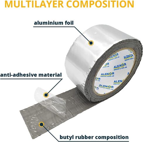 شريط إصلاح بوتيل مقاوم للماء من الألومنيوم مقاس 8 بوصات × 33 قدمًا شريط ختم RV لتسرب السقف للاستخدام الداخلي والخارجي، شريط إصلاح الأنابيب البلاستيكية HVAC، شريط ختم نافذة مكيف الهواء in Kuwait