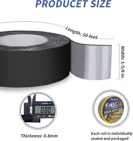 Deck Joist Tape 1-5/8" x 50' Butyl Joist Tape for Decking Flashing Tape Waterproof Weather Resistance Self-Adhesive Anti-Corrosion for Wood Joists and Beams (1-5/8'' x 50', 8 Pack) in Saudi Arabia