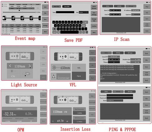 7 inches Touch Screen SM Optic Fiber OTDR Optical Time Domain Reflectometer 1310/1550nm 32/30dBm Tester Built-in VFL OPM LS(Light Source) Event Map OLT (Optical Loss Test) Functions in Kuwait