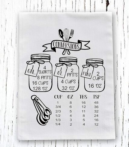 Kitchen Dish Towel - Flour Sack Towel - Kitchen Conversion Chart for Measurements in Saudi Arabia