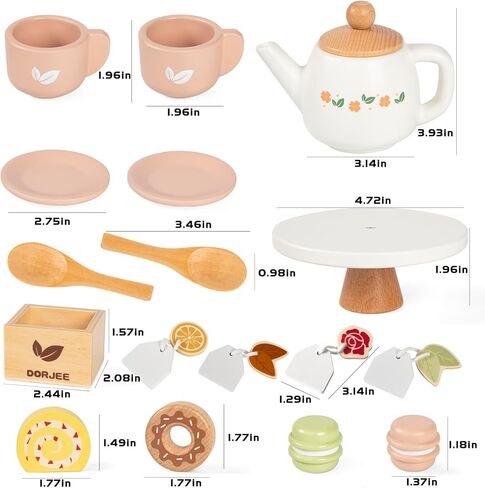 Wooden Tea Set for Little Girls, Wooden Toys Toddler Tea Set Play Kitchen Accessories for Kids Tea Party with Play Food for Kid Age 3+ Gift in Kuwait