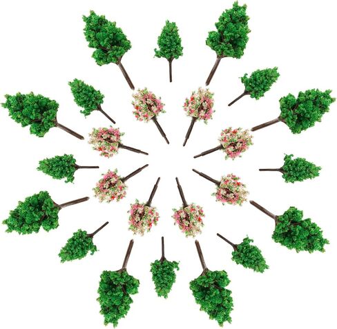 Warmtree 24 قطعة من الأشجار النموذجية المختلطة من أشجار الديوراما الصغيرة وأشجار الزهور بدون قواعد حرفية يدوية للقطار والمناظر الطبيعية والسكك الحديدية ومناظر طبيعية ونموذج تخطيط عسكري رملي وقواعد مصغرة وديوراما in Saudi Arabia