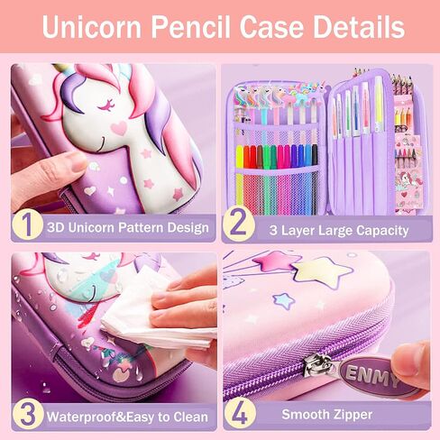مجموعة أقلام تحديد معطرة بالفواكه، 56 قطعة من اللوازم الفنية للأطفال هدايا وحيد القرن للفتيات، مجموعة أقلام تحديد مع مقلمة يونيكورن لوازم فنية للأطفال تلوين الأعمال الفنية والحرفية (وردي) in Kuwait