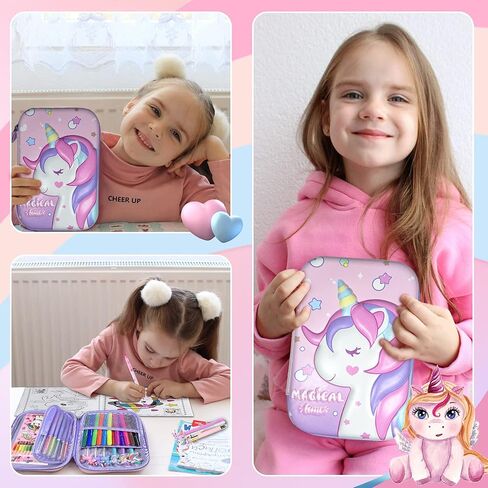 مجموعة أقلام تحديد معطرة بالفواكه، 56 قطعة من اللوازم الفنية للأطفال هدايا وحيد القرن للفتيات، مجموعة أقلام تحديد مع مقلمة يونيكورن لوازم فنية للأطفال تلوين الأعمال الفنية والحرفية (وردي) in Kuwait