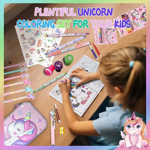 مجموعة أقلام تحديد معطرة بالفواكه، 56 قطعة من اللوازم الفنية للأطفال هدايا وحيد القرن للفتيات، مجموعة أقلام تحديد مع مقلمة يونيكورن لوازم فنية للأطفال تلوين الأعمال الفنية والحرفية (وردي) in Kuwait