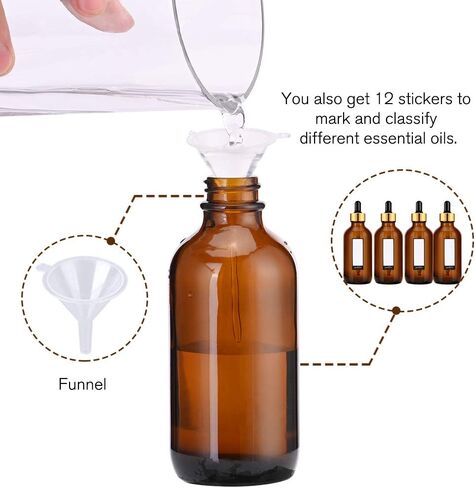 PrettyCare Eye Dropper Bottles 4 oz 4 Pack (Glass Bottles 120ml with Golden Caps, 12 Labels, Funnel & Measured Pipettes) Empty Tincture Bottles for Essential Oils (Clear) in Saudi Arabia