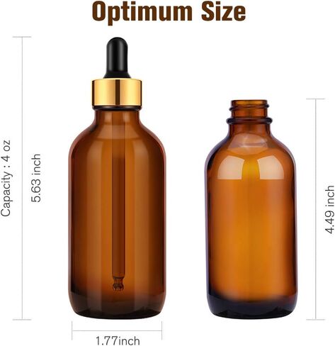 PrettyCare Eye Dropper Bottles 4 oz 4 Pack (Glass Bottles 120ml with Golden Caps, 12 Labels, Funnel & Measured Pipettes) Empty Tincture Bottles for Essential Oils (Clear) in Saudi Arabia