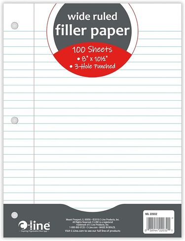 C-Line 3-Hole Punched Filler Paper, 8 x 10-1/2 Inches, Wide Ruled, 100 Sheets in Saudi Arabia