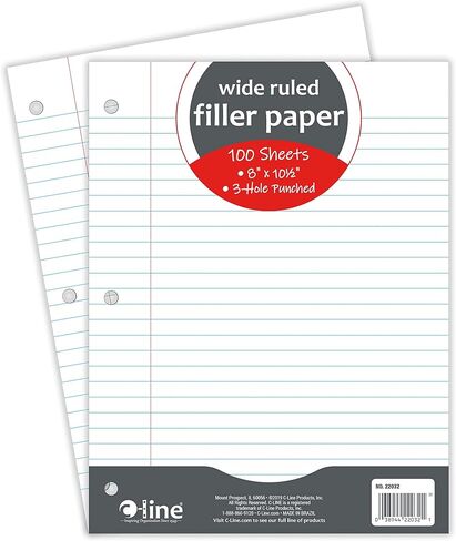 C-Line 3-Hole Punched Filler Paper, 8 x 10-1/2 Inches, Wide Ruled, 100 Sheets in Saudi Arabia