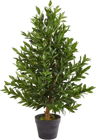 Nearly Natural 35-in. Olive Cone Topiary Artificial UV Resistant (Indoor/Outdoor) Silk Trees Green in Saudi Arabia