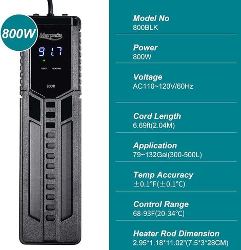 Fish Tank Heater, Aquarium heater 60-120 Gallon Aquarium Heater with Digital Temp Controller Shatterproof Titanium Tube 500W 800W Submersible Fish Tank Heater for Freshwater(Black) in Saudi Arabia