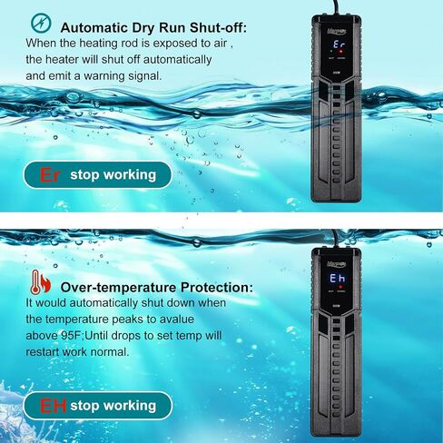 Fish Tank Heater, Aquarium heater 60-120 Gallon Aquarium Heater with Digital Temp Controller Shatterproof Titanium Tube 500W 800W Submersible Fish Tank Heater for Freshwater(Black) in Saudi Arabia