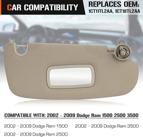 Left & Right Sun Visor for 2002-2009 Dodge Ram 1500 2500 3500, Driver & Passenger Side Beige Gray Sunvisor Replacement 1CT18TL2AA in Saudi Arabia