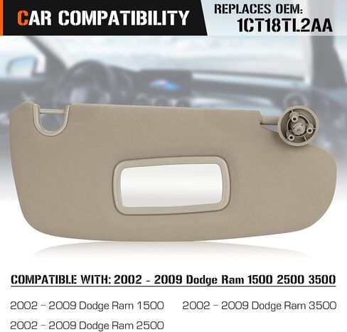 Left & Right Sun Visor for 2002-2009 Dodge Ram 1500 2500 3500, Driver & Passenger Side Beige Gray Sunvisor Replacement 1CT18TL2AA in Saudi Arabia
