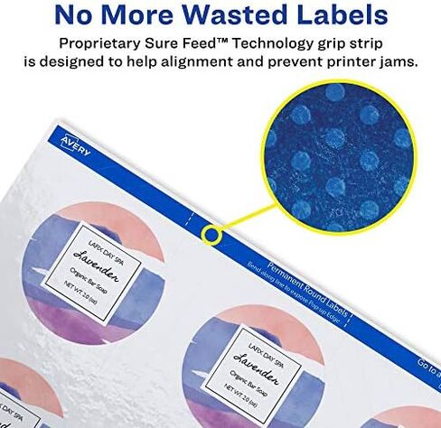 Avery Round Labels for Laser & Inkjet Printers, 2.5", 90 Glossy White Labels (22830) & Printable Round Labels with Sure Feed, 2" Diameter, Matte White, 300 Customizable Labels (22877) in Kuwait