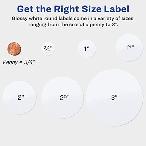Avery Round Labels for Laser & Inkjet Printers, 2.5", 90 Glossy White Labels (22830) & Printable Round Labels with Sure Feed, 2" Diameter, Matte White, 300 Customizable Labels (22877) in Kuwait