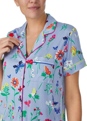 Kate Spade New York Short Sleeve Notch Boxer PJ Set Butterfly Blooms LG in Saudi Arabia