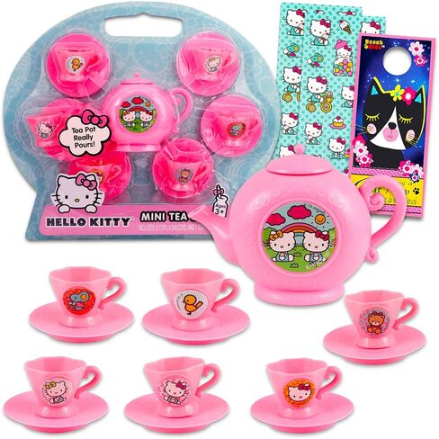 مجموعة مجموعة Hello Kitty Tea Party - طقم شاي مكون من 13 قطعة مع أكواب شاي Hello Kitty والصحون وملصقات غلاية الشاي بالإضافة إلى المزيد | طقم اباريق شاي هيلو كيتي للبنات in Saudi Arabia