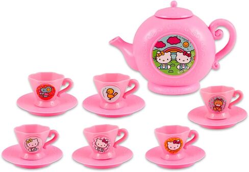 مجموعة مجموعة Hello Kitty Tea Party - طقم شاي مكون من 13 قطعة مع أكواب شاي Hello Kitty والصحون وملصقات غلاية الشاي بالإضافة إلى المزيد | طقم اباريق شاي هيلو كيتي للبنات in Saudi Arabia