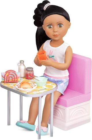 جليتر جيرلز - مجموعة إفطار دمية مقاس 14 بوصة - لعب الطعام وغلاية الشاي وإكسسوارات إعداد الطاولة - ألعاب للأطفال من سن 3 سنوات فما فوق in Kuwait