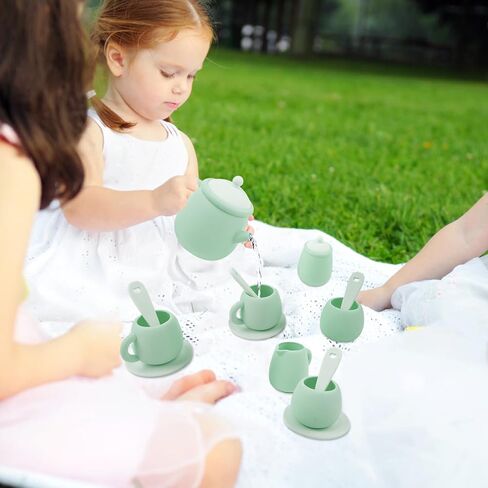 MCGMITT Silicone Tea Set, Tea Party Set for Little Girls Boys, 15 Pcs BPA Free Dishwasher Safe Pretend Tea Set for Toddlers Kids Age 3-6, Cute Toy Kitchen Accessories for Children Birthday Gifts in Saudi Arabia