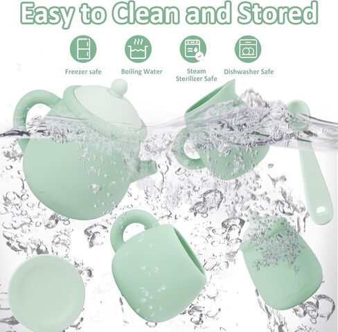 MCGMITT Silicone Tea Set, Tea Party Set for Little Girls Boys, 15 Pcs BPA Free Dishwasher Safe Pretend Tea Set for Toddlers Kids Age 3-6, Cute Toy Kitchen Accessories for Children Birthday Gifts in Saudi Arabia