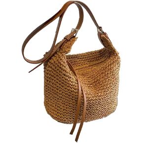 Gets Handwoven Round Rattan Bag Straw Crossbody Shoulder Bag for Women Bohemian Straw Tote Bag Beach Carrying Handbag in Kuwait