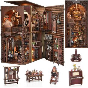 Book Nook Kit ، Miniature House Dollhouse Kit للبالغين والمراهقين ، DIY 3D Wooden Puzzle Bookend ، BookNook Bookshelf Decor in Kuwait