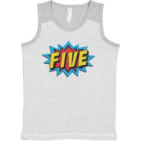 7 ate 9 Apparel Kids Five Birthday 5 Super Hero 5th Comic Light Grey Tank in Saudi Arabia
