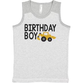 7 ate 9 Apparel Boy's Birthday Boy Construction Truck Light Grey Contrast Tank Top in Saudi Arabia