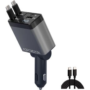 شاحن سيارة قابل للسحب، محول هاتف سيارة سريع 4 في 1 بقدرة 66 وات، كابلات قابلة للسحب وشاحن سيارة USB، متوافق مع iPhone 15/14/13/12/11/10، وiPad، وGalaxy وأجهزة متعددة، وبكسل in Kuwait