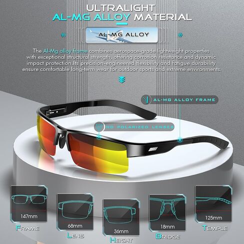 ATTCL Men's Polarized Sunglasses, UV400 Protection, Rectangle Metal Glasses for Driving, Fishing, Golf, Cycling in Saudi Arabia