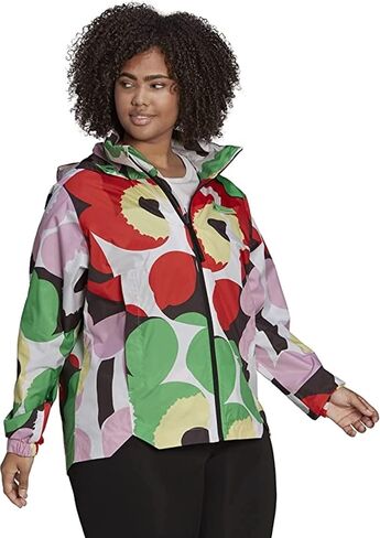 Adidas Women's Marimekko Traveer Rain.rdy Jacket (Plus Size) ، White/Blaze Orange in Saudi Arabia