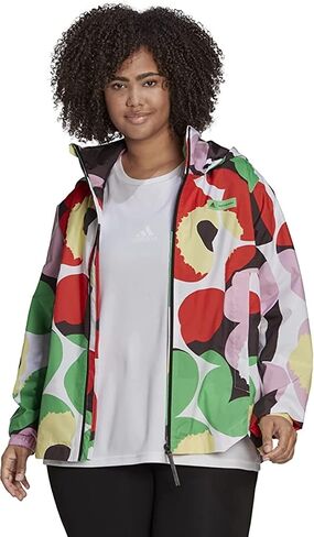 Adidas Women's Marimekko Traveer Rain.rdy Jacket (Plus Size) ، White/Blaze Orange in Saudi Arabia