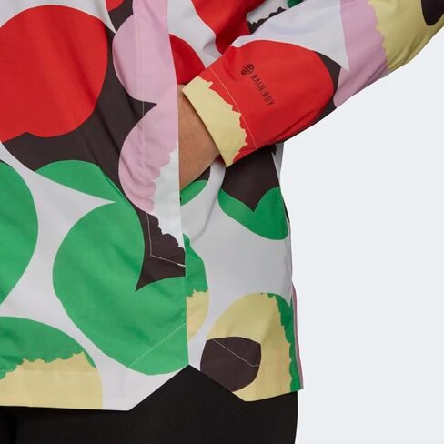 Adidas Women's Marimekko Traveer Rain.rdy Jacket (Plus Size) ، White/Blaze Orange in Saudi Arabia