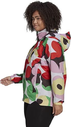 Adidas Women's Marimekko Traveer Rain.rdy Jacket (Plus Size) ، White/Blaze Orange in Saudi Arabia