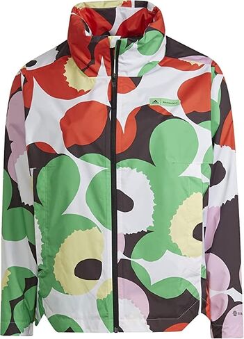 Adidas Women's Marimekko Traveer Rain.rdy Jacket (Plus Size) ، White/Blaze Orange in Saudi Arabia