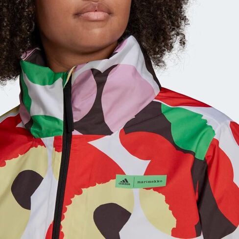 Adidas Women's Marimekko Traveer Rain.rdy Jacket (Plus Size) ، White/Blaze Orange in Saudi Arabia