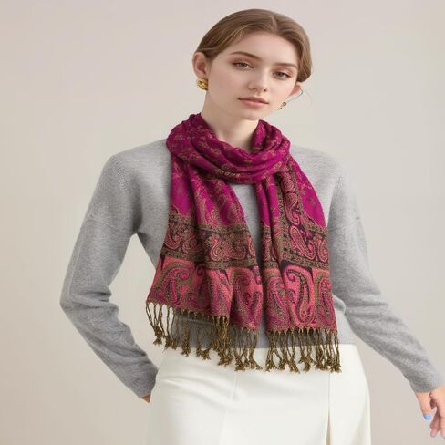 Pashmina Shawls Wraps Paisley for Women Soft Silky Reversible Rave Scarf Men in Saudi Arabia