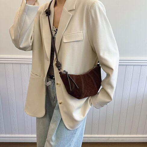 Suede Bags for Women Suede Purses Crescent Bag Crossbody Shoulder Bag Trendy Tote Handbags in Saudi Arabia