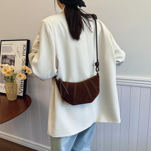 Suede Bags for Women Suede Purses Crescent Bag Crossbody Shoulder Bag Trendy Tote Handbags in Saudi Arabia