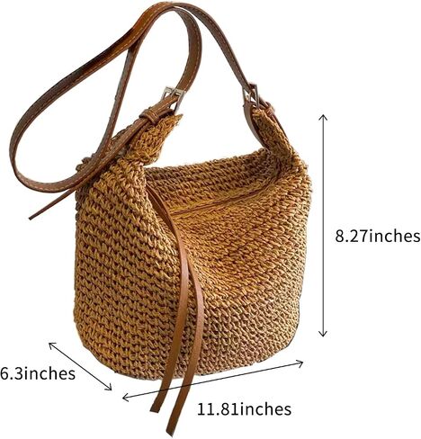 Gets Handwoven Round Rattan Bag Straw Crossbody Shoulder Bag for Women Bohemian Straw Tote Bag Beach Carrying Handbag in Kuwait
