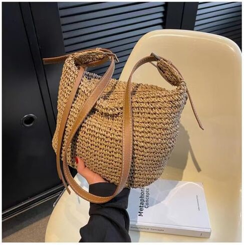 Gets Handwoven Round Rattan Bag Straw Crossbody Shoulder Bag for Women Bohemian Straw Tote Bag Beach Carrying Handbag in Kuwait