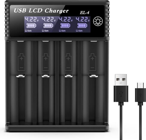 شاحن بطارية 18650، شاحن بطارية 3.7 فولت بشاشة LCD، مناسب لبطارية 26650 21700 18350 17500 14500 قابلة للشحن، وبطاريات NiMH NiCd AA AAA بقدرة 1.2 فولت in Saudi Arabia
