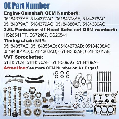3.6L Pentastar Rebuild Kit متوافق مع Chrysler Dodge Jeep Ram 2011-2016-تشمل 4 أعمدة كامات ، مجموعة توقيت ، حشوات Sprockets VVT استبدال 5184377AG 5184380AG HS26541PT in Saudi Arabia