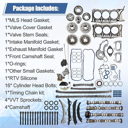 3.6L Pentastar Rebuild Kit متوافق مع Chrysler Dodge Jeep Ram 2011-2016-تشمل 4 أعمدة كامات ، مجموعة توقيت ، حشوات Sprockets VVT استبدال 5184377AG 5184380AG HS26541PT in Saudi Arabia