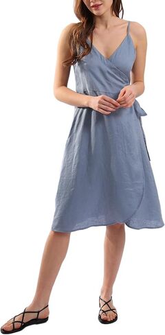 Amazhiyu Womens 100% Linen Summer Sleeveless Spaghetti Strap Midi Dresses in Kuwait
