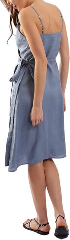 Amazhiyu Womens 100% Linen Summer Sleeveless Spaghetti Strap Midi Dresses in Kuwait