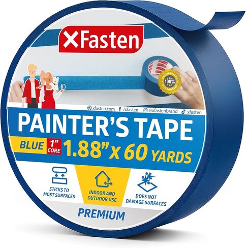 XFasten Blue Painters Tape 1.88 Inch x 60-Yards (3-Pack) 1" Core, Wall Safe Blue Masking Tape, Blue Paint Tape for Walls Blue Painter Tape Masking Tape Blue Tape Painters Masking Tape in Kuwait
