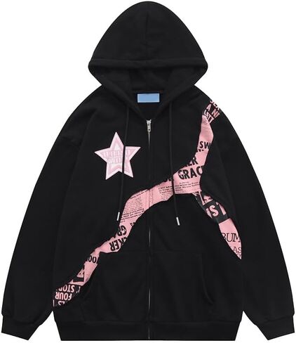 Kelabia Coquette Oversized Hoodie Star Graphic Hoodies for Women Teen Y2K Zip Up Hoodie Trendy Y2K Jackets Hip Hop Streetwear in Saudi Arabia